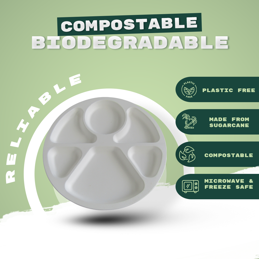 12" 6 COMPARTMENT ROUND TRAY